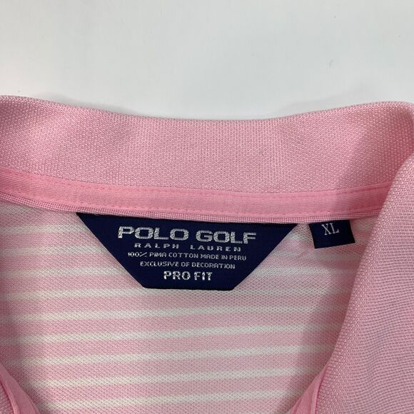 Ralph Lauren Polo Golf Shirt Mens XL Extra Large Pro Fit Pink White Striped - Picture 4 of 9